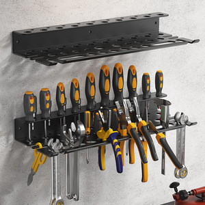 Étagère de rangement pour outils en métal à double niveau, à fixer au mur, organisateur de garage, 33x15x85cm, acier au carbone, style industriel - Product Image 4