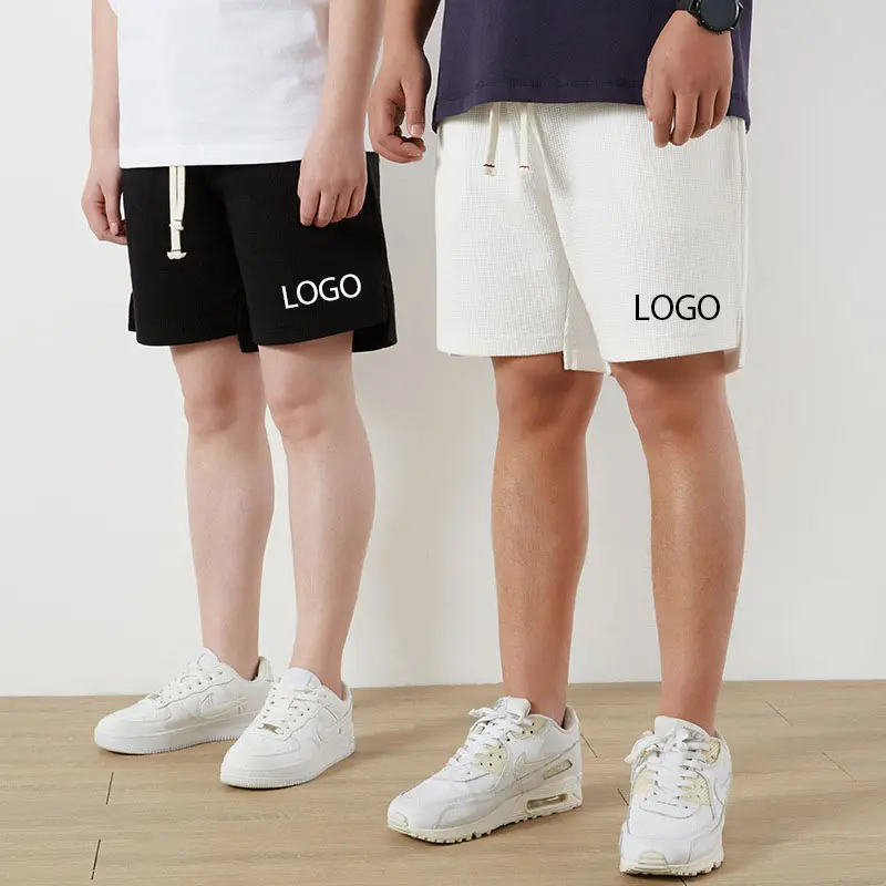 waffle knit shorts with logo embroidery summer new styles oversized waffle shorts unisex casual thermal shorts