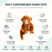 Boneka Monyet Duduk, Monyet Bulu Cokelat dengan Wajah dan Tangan Berwarna Cokelat Muda, Mainan Bulu Lembut untuk Hadiah Anak, Desain Khusus