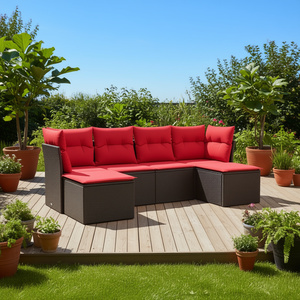 Ensemble de canapés de patio en polyrotin marron avec coussins, meubles d'extérieur durables pour 6 personnes, design contemporain - Product Image 2