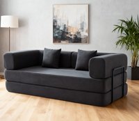 Canapé-lit convertible contemporain et durable, de forme carrée minimaliste, recouvert de flanelle, modulaire et compressé, idéal pour les petits espaces.