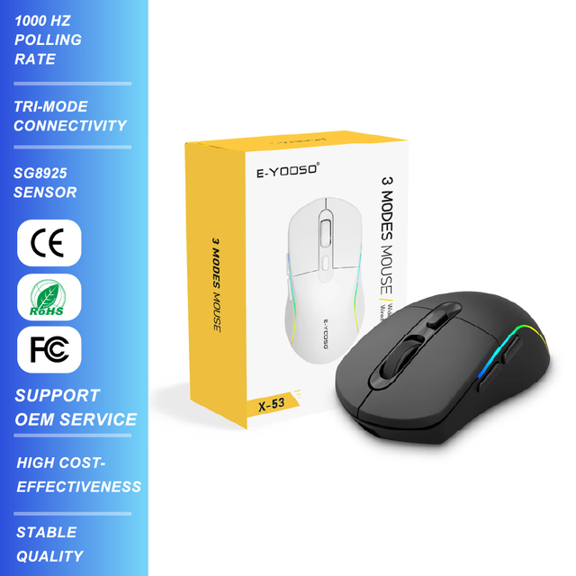 DPI 10000 Tri-mode Gaming Mouse 1000Hz Polling Rate Switch 15G Acceleration 45 IPS Tracking Speed SG8925 Sensor Gaming Mouse