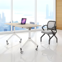 Bureau pliant extensible Liyu en acier inoxydable moderne avancé avec plateau en bois, table de formation portable sur roulettes, amovible pour le bureau
