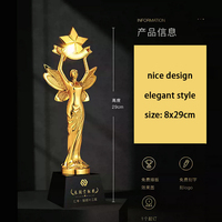 Trophée Plaque Créative Personnalisable 29cm pour Femme, Base Or et Noir, avec Cristal, Aile d'Ange et Étoile