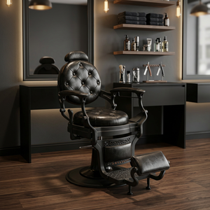 Silla de Barbero Hidráulica Negra con Tapizado, Estructura Metálica, Reposapiés Ajustable, Silla de Peluquería para Salón de Belleza - Product Image 6