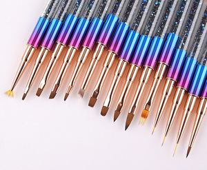 Sang Trọng Gradient Nail Nghệ Thuật Bàn Chải Nylon Tóc Kim Loại Làm Móng Tay Móng Tay Công Cụ Tùy Chỉnh UV Gel Nail Bàn Chải Rhinestone Xử Lý - Product Image 6