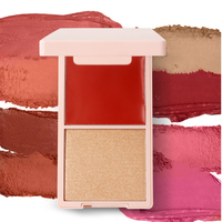 Palette de maquillage pour le visage 2 couleurs, fard à paupières, blush, poudre pressée et crème vegan, logo personnalisé, palette de blush rose imperméable
