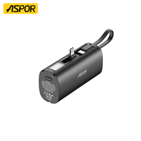 Aspor A352  Power Bank 5000mAh Mini Power Bank intelligent pour utilisation en cas d'urgence avec connecteur Type-C intégré PD20W+QC22.5W
