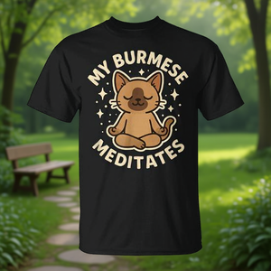 Camiseta con estampado de arte lindo de mi gato birmano que medita, manga corta, cuello redondo unisex, impresión digital para adultos - Product Image 3