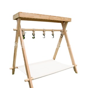 Estante portátil para acampar al aire libre, estante de almacenamiento plegable de bambú y madera, estante para barbacoa de viaje, estante para condimentos, colgante - Product Image 1