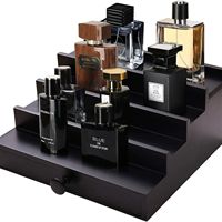 Organisateur de parfums multifonctionnel pour hommes à 4 niveaux en bois noir avec tiroir doublé de feutre et compartiment caché