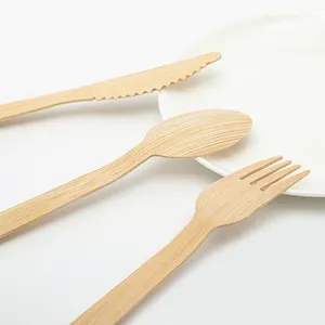 Biodégradable personnalisé bambou jetable Eco couverts cuillère fourchette couteau ensemble couverts avec logo personnalisé