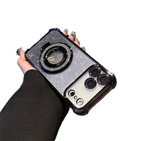 Coque de téléphone magnétique avec béquille pour iPhone 17 16 15 14 13 12 Pro Max, étui antichoc à paillettes avec airbag et aimant