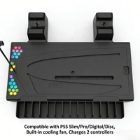 Support de charge et de refroidissement multifonction YJT-5OT2075 avec éclairage RGB et double chargeur de manettes pour consoles PS5 et PS5 Slim
