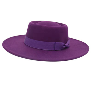 Chapeau Fedora en feutre d'hiver, couleur unie, décontracté, pour l'extérieur, à large bord, avec nœud, en tissu de laine, logo personnalisé, unisexe - Product Image 5