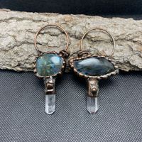 Vintage labradorite cristal blanc colonne hexagonale combinaison bronze mode chandail chaîne pendentif pierre pendentif
