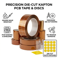 Ruban adhésif en polyimide découpé à la forme, résistant aux hautes températures, pour masquage de soudure à la vague de circuits imprimés (PCB) et film de protection Kapton en disque