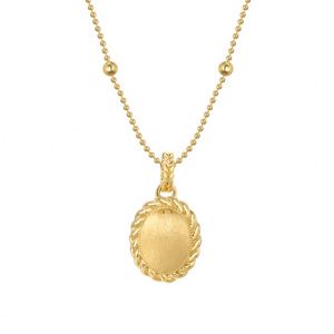 Dylam Classic Elegance Design 925 Sterling Silver 22K Gold Plated <b>Bead</b> Chain Brushed Surface Oval Shape Pendant Necklace - Product Image 1