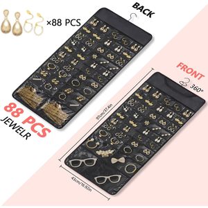 Organisateur de bijoux suspendu à 88 poches, rangement double face pour boucles d'oreilles, pliable, anti-poussière, noir, pour voyage - Product Image 3