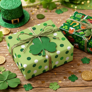 Original design green St. Patrick's Day double-sided aluminum-coated wrapping <b>paper</b> with beer <b>patterns</b> - Product Image 3