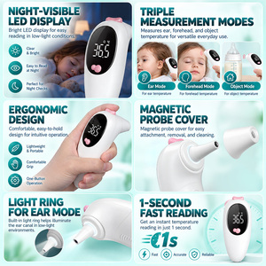 <span class=keywords><strong>Thermomètre</strong></span> infrarouge sans contact à triple <span class=keywords><strong>mode</strong></span> (oreille, front, paume) avec design confortable et certification CE pour la maison, la clinique et la pharmacie - Product Image 3