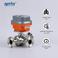 Vanne à boisseau sphérique électrique 3 voies en acier inoxydable 316L, raccord rapide à pince, pression de fonctionnement 900 psi, résistante à la corrosion, pour liquides de centre de données