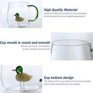 Carino tazza di ghiaccio tazza di succo di caffè con manico Coppe Creative di vetro borosilicato acqua con fiore di rosa 3D - Product Image 5