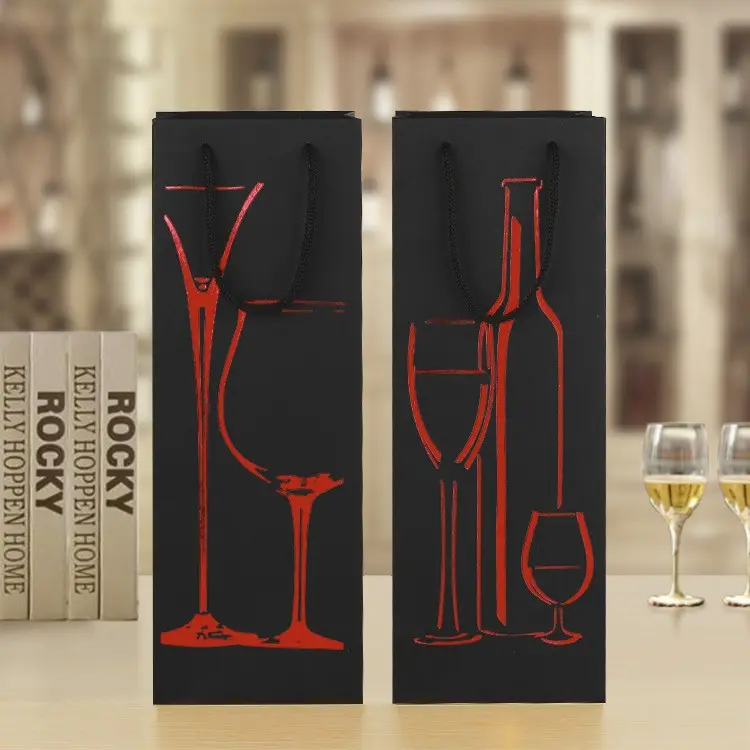 Özel lüks Logo Tote kağıt tek şarap şişesi torba şarap şerit için şarap şişesi izole yalıtımlı kağıt taşıma hediye çantası