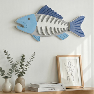 Mediterranean Style 3D Fishbone <b>Wall</b> Hanging Blue White Home <b>Decor</b> For Living Room Entryway Ocean Theme - Product Image 3
