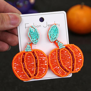 Boucles d'oreilles pendantes en forme <span class=keywords><strong>de</strong></span> goutte <span class=keywords><strong>de</strong></span> citrouille faites à la main pour femmes Boucles d'oreilles pendantes Halloween perlées BOO Ghost - Product Image 2