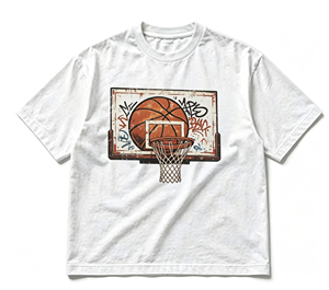 <span class=keywords><strong>Camiseta</strong></span> Oversize con Gráfico <span class=keywords><strong>de</strong></span> Baloncesto y Graffiti, 100% Algodón Pesado, Impresión DTG Kornit, Estilo Casual Urbano para Hombre - Product Image 1