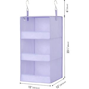Organizador de Armario Colgante de 3 Niveles, Plegable, de Tela, con 2 Ganchos Metálicos para Almacenamiento en el Dormitorio (Morado) - Product Image 3