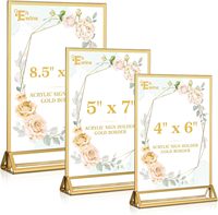 Support de menu et de prospectus de table double face en acrylique doré transparent 8,5x11 pour mariages et fêtes - Vente en gros