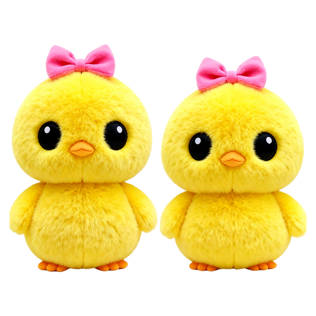 Stuffed Yellow Chick Plush Toy with Pink Bowknot Soft Huggable Animal Doll for Easter Nursery