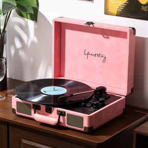 Tourne-disque portable vintage en forme de valise, lecteur de vinyle sans fil Bluetooth, mini phonographe de bureau avec options de prises universelles - Product Image 6