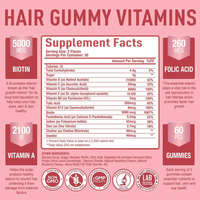 Gummies pour la croissance des cheveux OEM/ODM 5000mcg Biotine Acide folique Vitamines ACE pour adolescents, adultes, nouveau-nés - Cheveux plus forts, plus épais, peau/ongles plus résistants