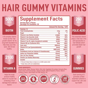 Gummies pour la croissance des cheveux OEM/ODM avec 5000 mcg de biotine, acide folique et vitamines A, C, E pour des cheveux plus forts, plus épais et une peau et des ongles sains - Product Image 6