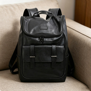 Laptop <b>Backpack</b> <b>Large</b> Capacity PU Black Unisex Soft Handle Interior Compartment Leisure Travel Spring 2026 - Product Image 1