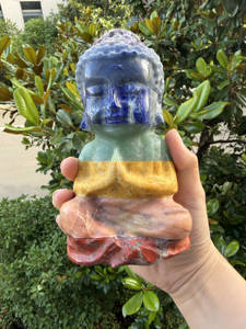 Statua di Buddha in Miniatura in Cristallo Naturale Intagliato, Ossidiana Nera, Giada e Pirite per Decorazione Casa - Product Image 4