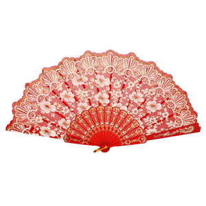 Floral Vintage Lace Handmade Plastic Foldable Flower Plant Pattern Heart-Shaped Hand Fan for Mother's Day Party Gift