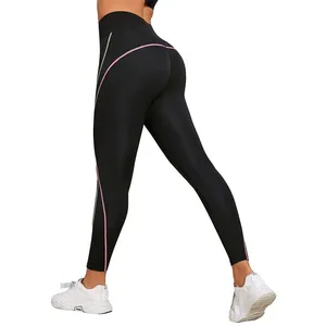 Leggings de yoga pour femmes à taille haute personnalisés, effet push-up, séchage rapide, en nylon et élasthanne, patchwork, pour la gym, la course et le fitness - Product Image 5