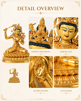 Statue antique de Bodhisattva Manjushri, en laiton plaqué or, artisanale, ornement bouddhiste Feng Shui pour la maison et le jardin, pour l'autel de méditation