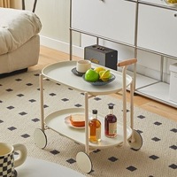 Chariot de rangement en plastique à double niveau, en acier carbone, type sur pied, multifonction, non pliable, portable, table basse mobile pour