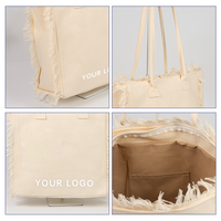 Sac de shopping en toile épaisse et élégante de 16 oz avec franges, longues poignées, grande capacité, sac tendance pour étudiants