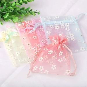 Sac en organza mignon à motif marguerite avec cordon de serrage 9x12cm, pochette en maille florale pour parfums et cosmétiques - Product Image 1