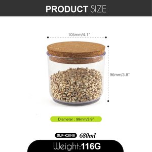Tarro de almacenamiento de sello de comida transparente de estilo moderno de 680ml con tapa de corcho, organizador de cereales gruesos de plástico apilable - Product Image 2