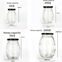 Pot en verre vide pour miel, récipient transparent pour miel avec couvercle noir, couleur et étiquette personnalisées, pot en verre pour le stockage alimentaire du miel