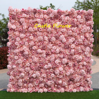 H-006 Fournitures d'usine : Mur de fleurs artificielles en soie, roses blanches, 2,4 m x 2,4 m, enroulable, pour la décoration d'événements de mariage