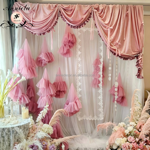ANNIELU Voilage de plafond en tulle rose romantique effet nuage, décoration de mariage, <span class=keywords><strong>tissu</strong></span> en tulle moelleux à volants pour toile de fond et scène événementielle - Product Image 1