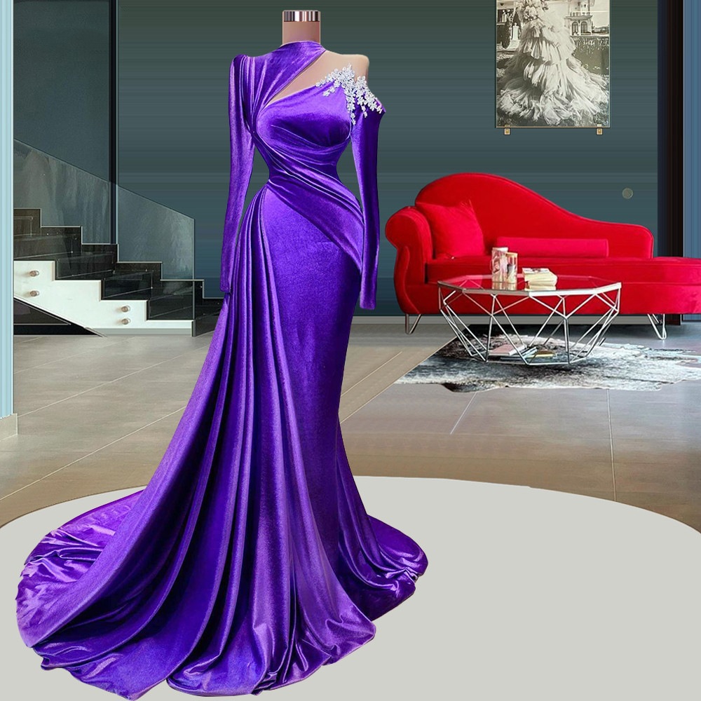 purple velvet evening dress Shine with luxurious evening dresses with vibrant embroidery and velvet  accents main image 1